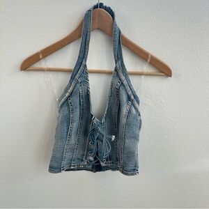 New Pink Denim Halter Top